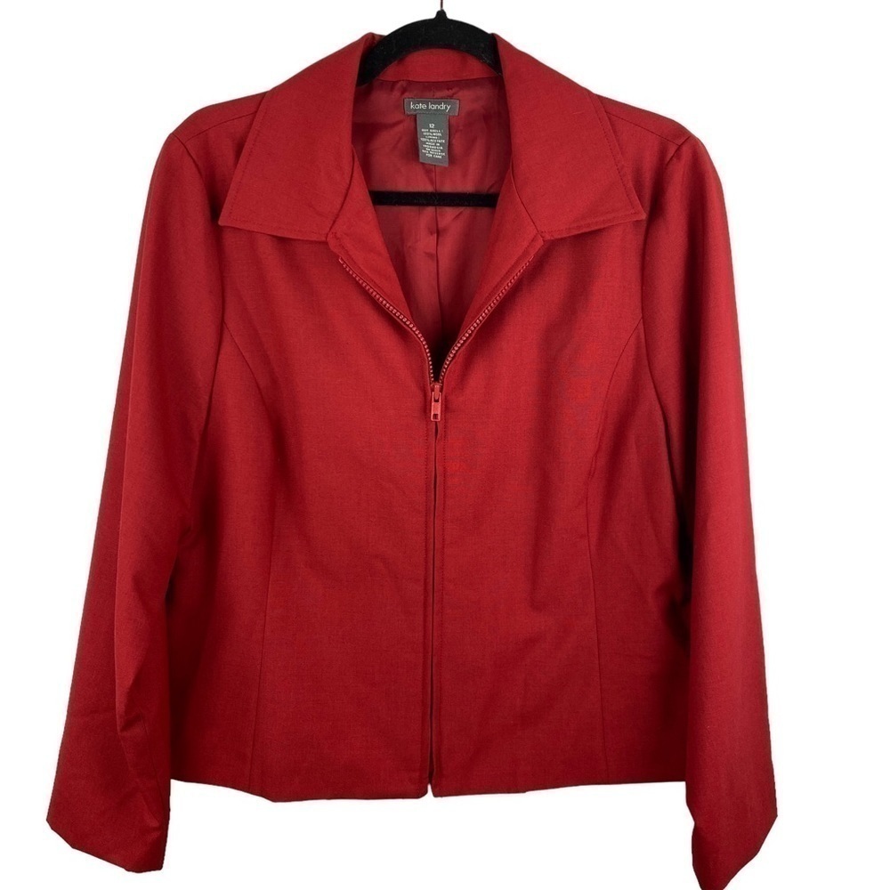 ✨3/$21✨ Kate Landry Red 100% Wool Zip Front Blazer Jacket Size 12 Career Office